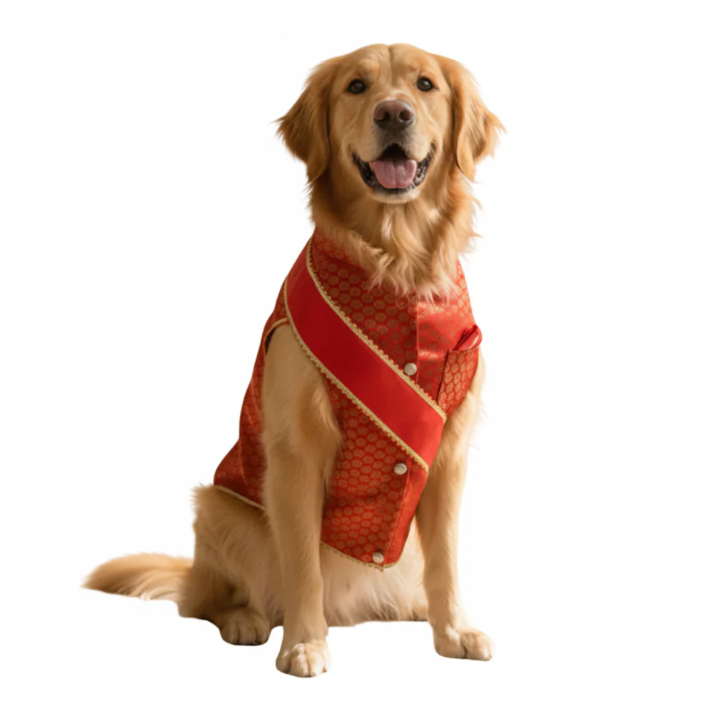 Nootie Festive Sherwani with Chunni for Pets – Red | Stylish Outfit for Weddings & Festivals - Image 8